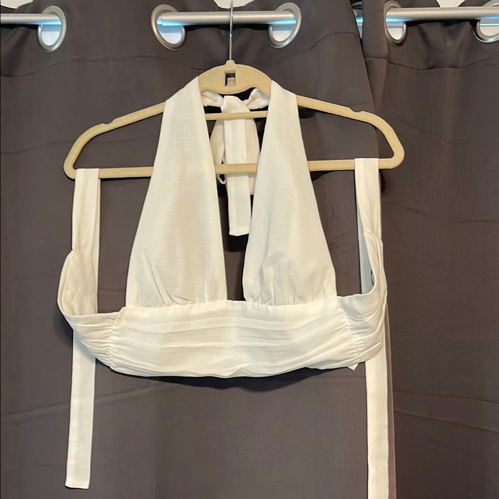 Fashion Union White Halter Crop Top